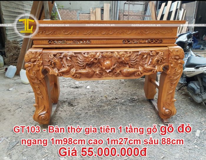 Bàn thờ gia tiên 1 tầng gỗ gõ đỏ GT103